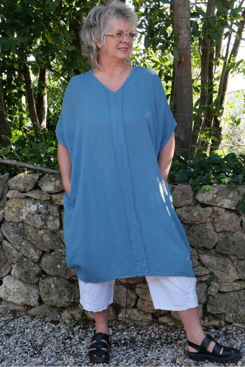 Robe lin grande taille Caroline Bleu bora
