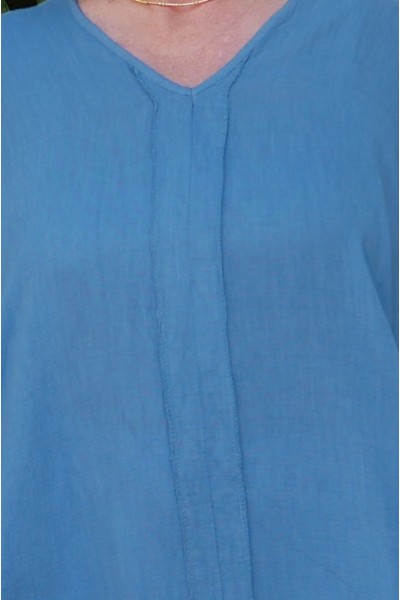 Robe en lin bleu femme grande taille jusqu’au 54 – col V devant et dos
