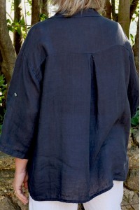 Chemise marine en lin femme grande taille – Col V, manches 3/4