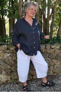 Chemise Lin Iris Bleu marine et Pantalon Omer Blanc