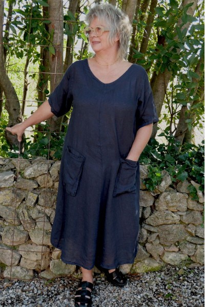 Robe longue lin grande taille Luce bleu marine