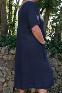 Robe longue lin Grande taille bleu marine - Col V, élégante, naturelle