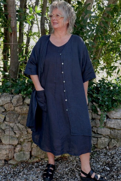 Robe longue lin grande taille bleu marine et Veste lin Celeste bleu marine