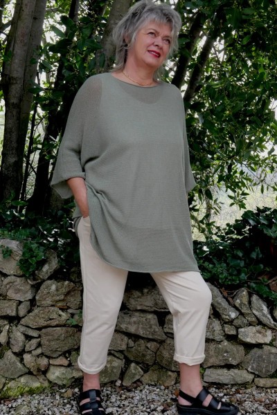 Pull en maille coton oversize kaki clair