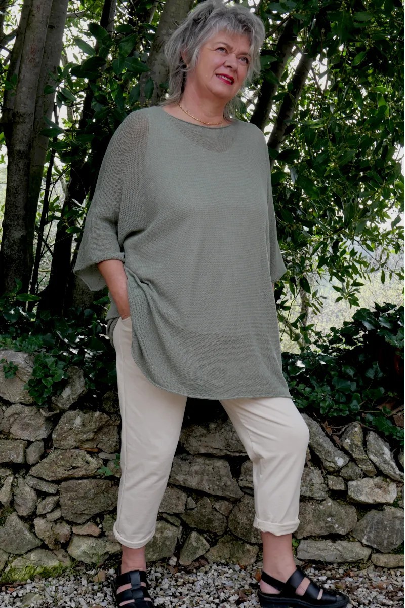 Pull en maille coton oversize kaki clair
