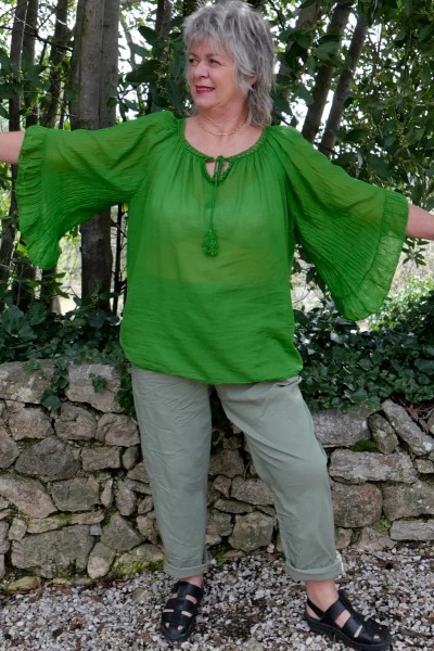 Blouse voile de coton Antonella Vert lumière