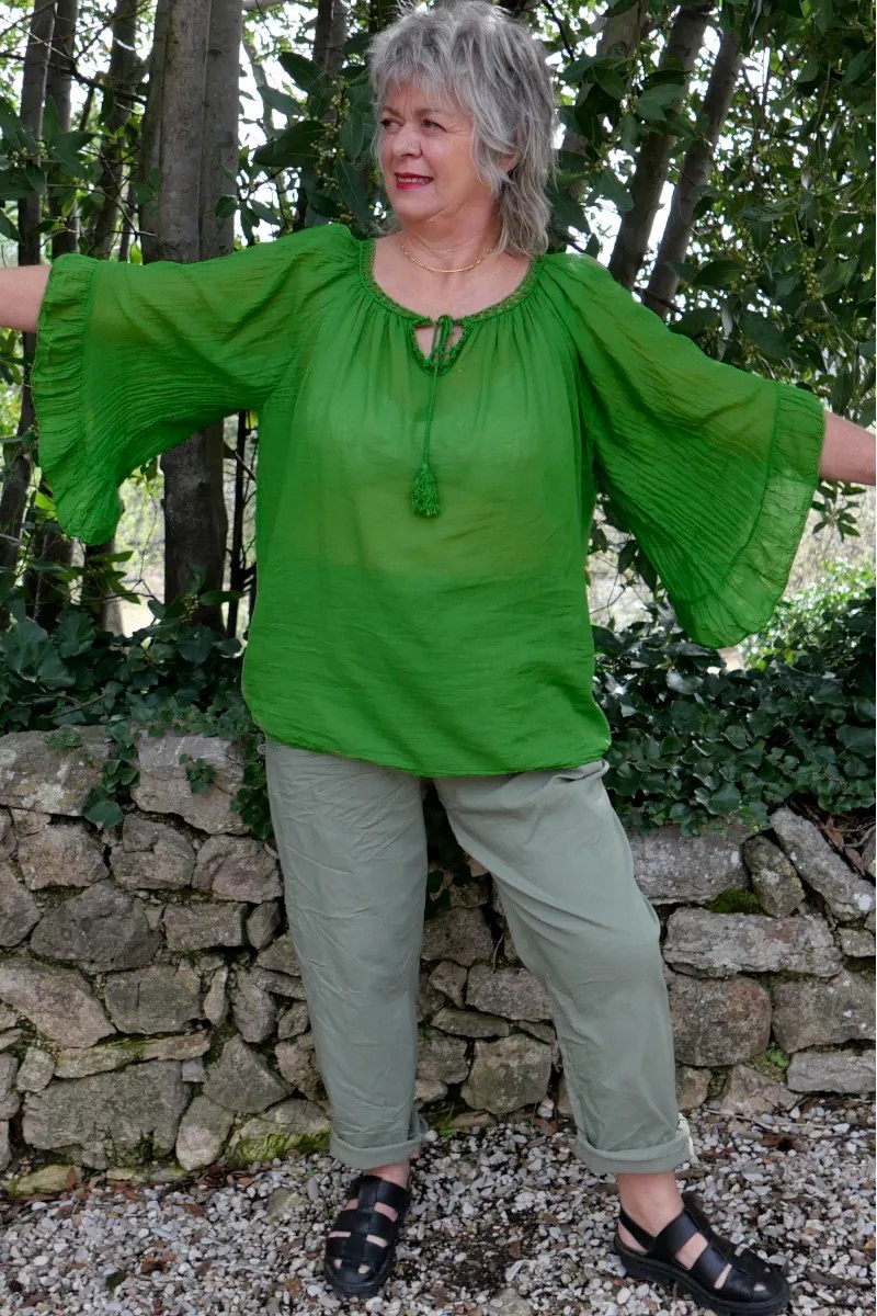 Blouse voile de coton Antonella Vert lumière