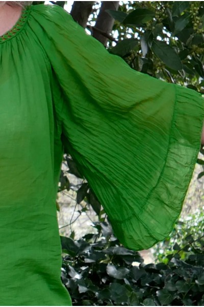 Blouse femme grande taille voile de coton – col brodé, manches 3/4