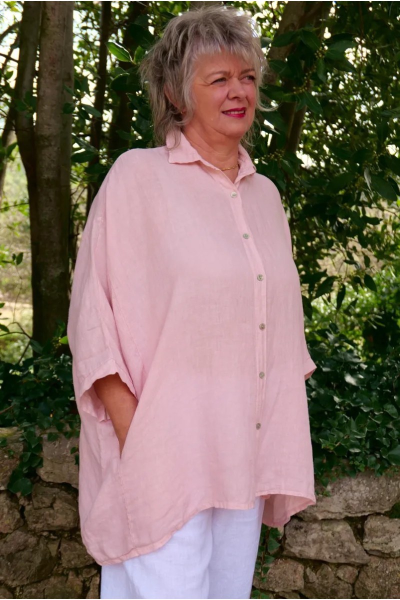 Chemise lin Romy over size rose tendre