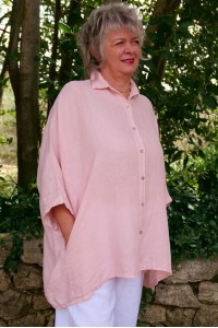 Chemise lin Romy over size rose tendre