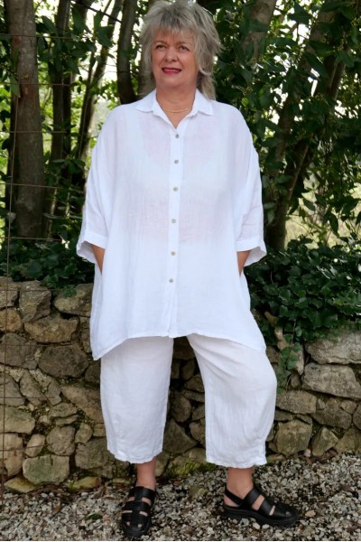 Chemise en lin blanche over size femme grande taille – manches, poches