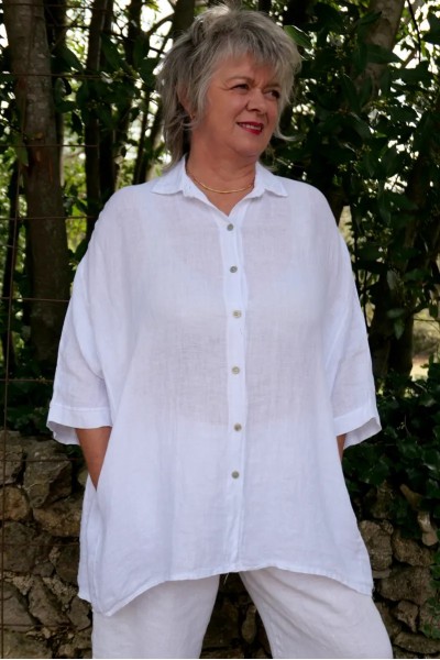 Chemise lin Romy over size blanche