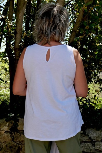 Débardeur blanc coton femme grande taille col rond, confort intemporel