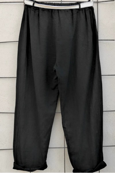 Pantalon grande taille femme coton & lin - taille élastiquée et poches