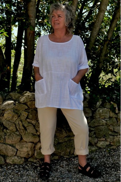 Pantalon coton Maxime Beige et Tunique coton Pauline Blanche