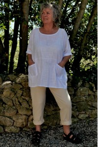 Pantalon coton Maxime Beige et Tunique coton Pauline Blanche