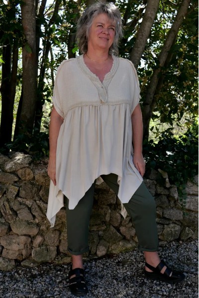 Top tunique coton Eliot beige et Pantalon coton Maxime kaki