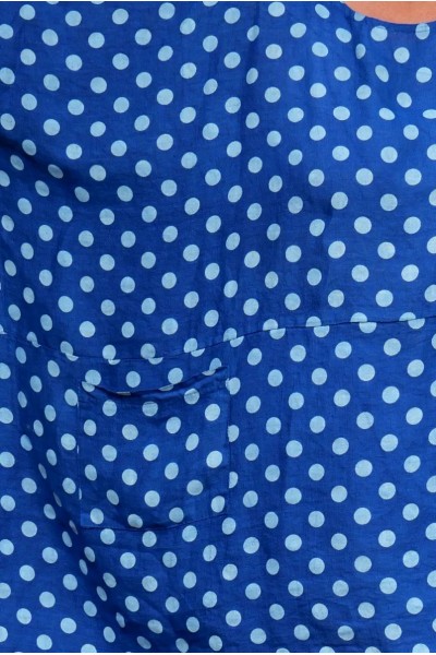 Tunique lin oversize bleu roi à pois - grande taille femme, col rond.