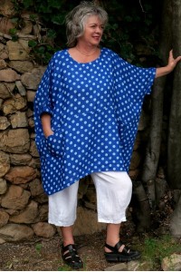Tunique lin grande taille Marie Pois bleu roi