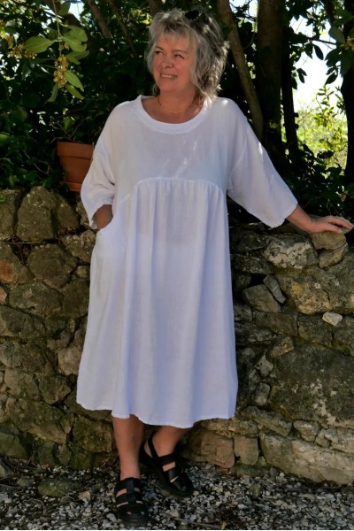 Robe longue lin grande taille Frédérique Blanche