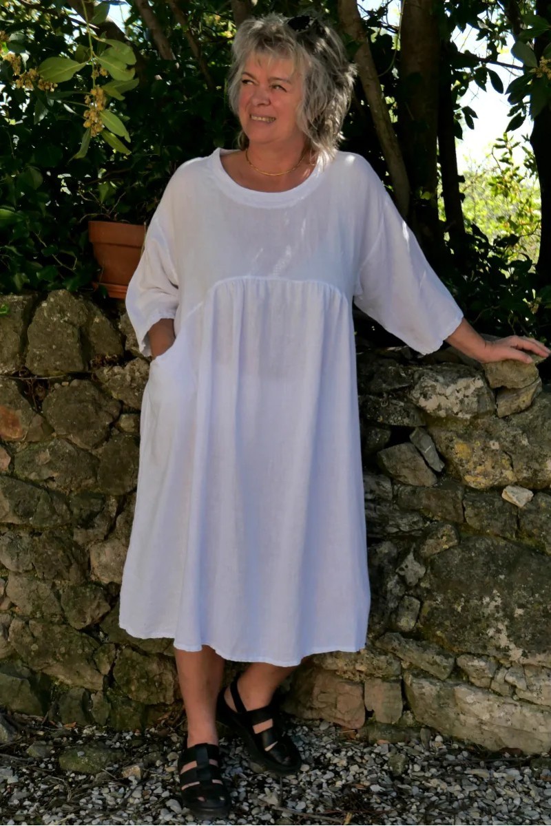 Robe longue lin grande taille Frédérique Blanche