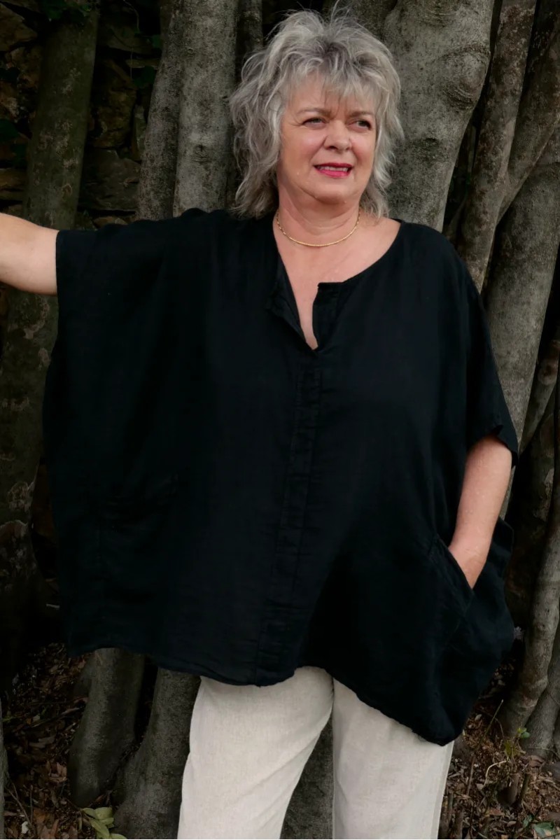 Tunique top lin grande taille Margot Noir