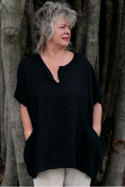 Tunique top lin grande taille Margot Noir