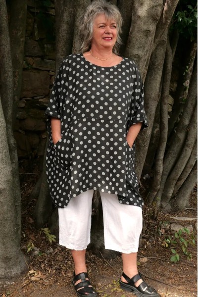Tunique lin grande taille Marie Pois gris réglisse