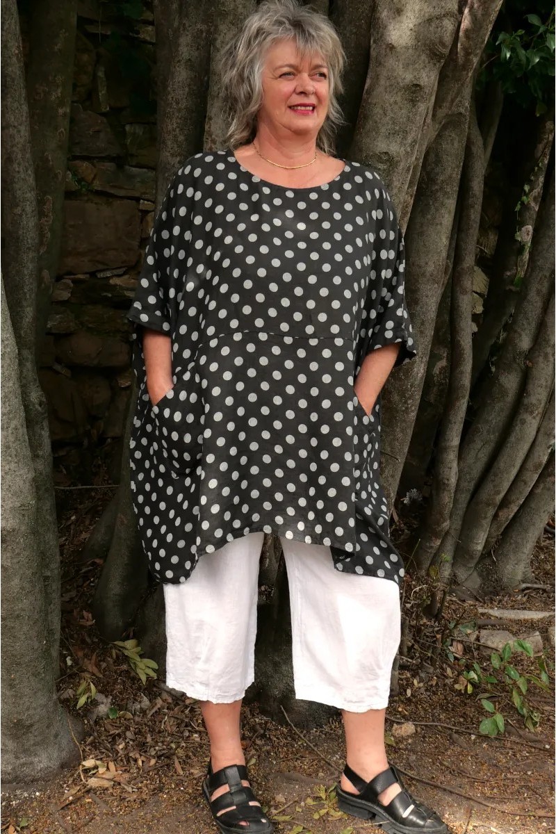 Tunique lin grande taille Marie Pois gris réglisse