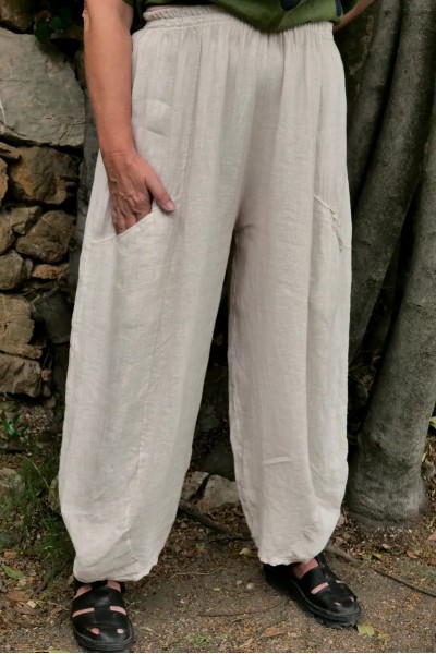 Pantalon lin femme grande taille 44-50 –Poches, ceinture élastiquée