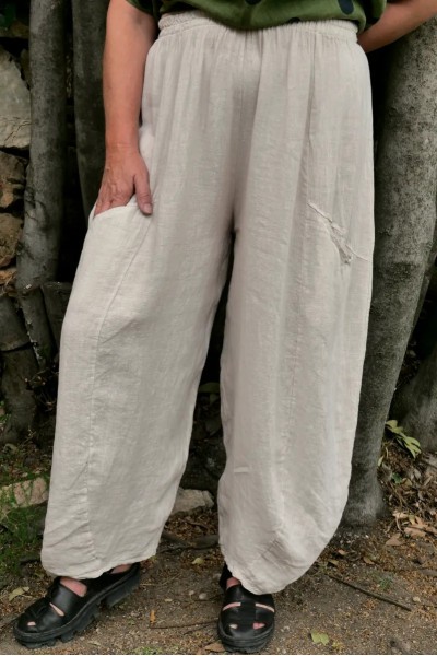 Pantalon lin femme grande taille 44-50 –Poches, ceinture élastiquée