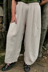 Pantalon lin femme grande taille 44-50 –Poches, ceinture élastiquée
