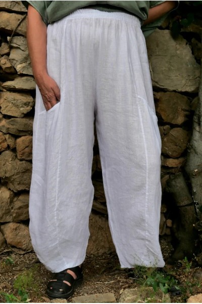 Pantalon lin blanc femme grande taille 44-50 –Poches, confortable