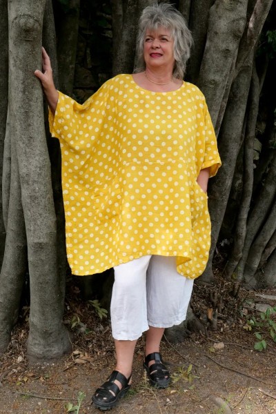 Tunique lin grande taille Marie Pois jaune printemps