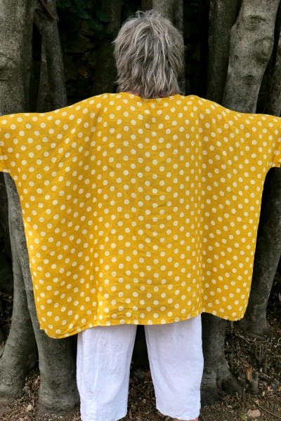 Tunique lin oversize jaune à pois - grande taille femme - confortable