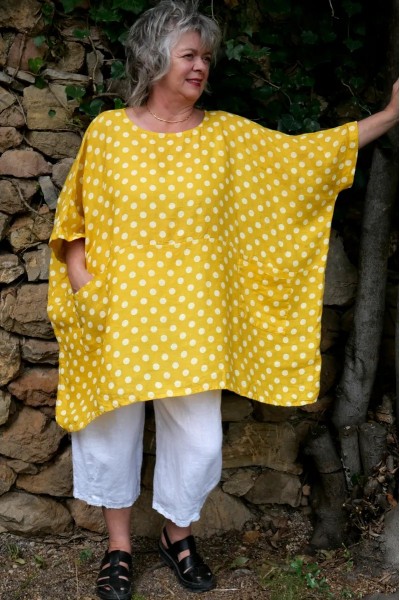 Tunique lin oversize jaune à pois - grande taille femme - confortable
