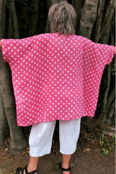 Tunique lin oversize rose à pois - grande taille femme - confort stylé