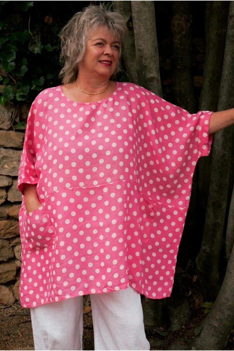 Tunique lin grande taille Marie Pois rose Bali