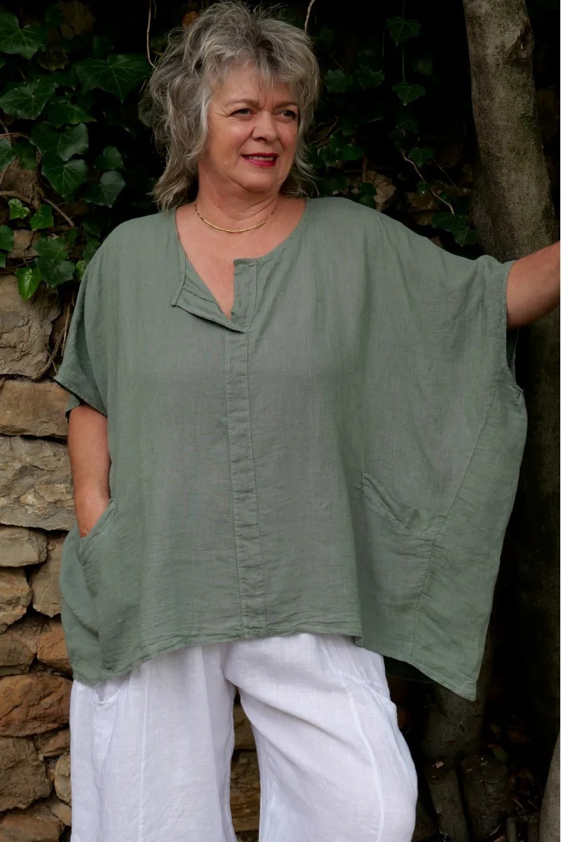 Tunique lin grande taille Margot kaki