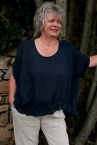 Top lin grande taille femme over size asymétrique à cordon – col rond