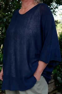 Pull maille coton bleu pour femme grande taille oversize col V féminin