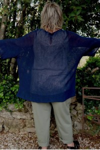 Pull maille coton bleu pour femme grande taille oversize col V féminin