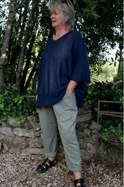 Pull en maille coton oversize col V Samuel bleu marine