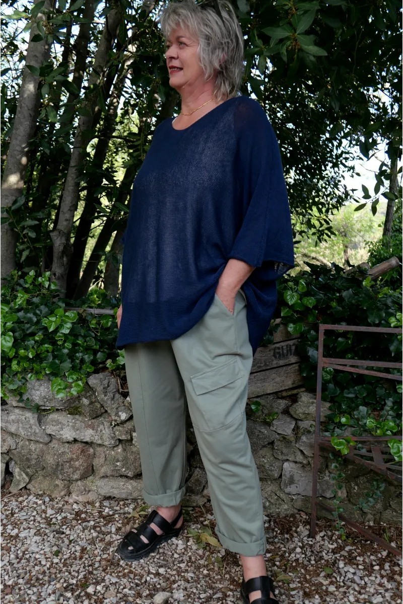 Pull en maille coton oversize col V Samuel bleu marine