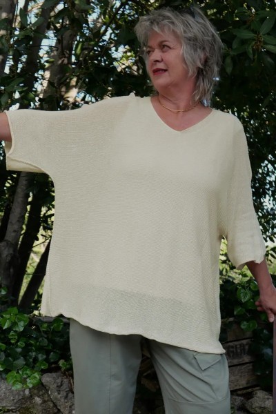 Pull maille coton pour femme grande taille - oversize, col V féminin