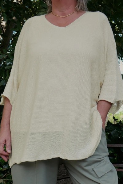 Pull maille coton pour femme grande taille - oversize, col V féminin