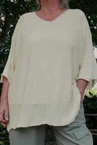 Pull maille coton pour femme grande taille - oversize, col V féminin