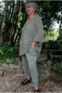 Pull en maille coton oversize col V Samuel kaki