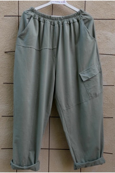Pantalon coton kaki femme grande taille - poches, coupe structurée