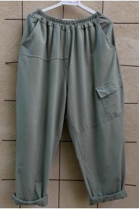 Pantalon coton kaki femme grande taille - poches, coupe structurée